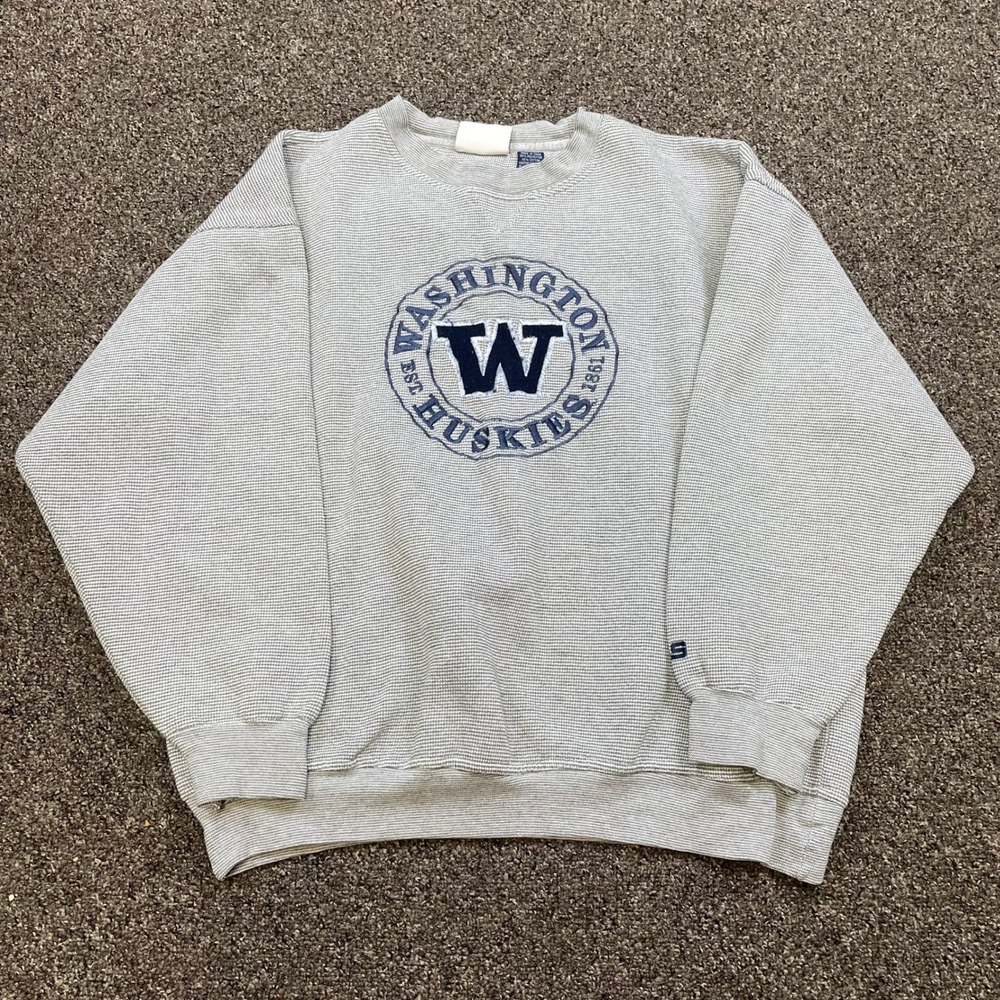 Crable Sportswear Washington Huskies Sweatshirt Grey Ribbed Knit Mens Large UW - Picture 2 of 6